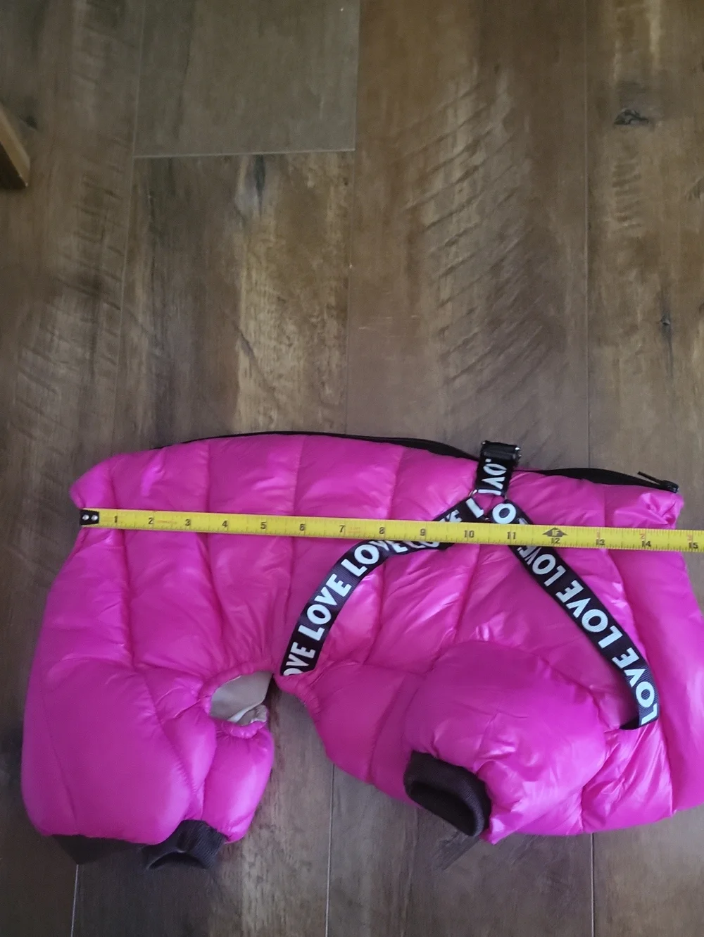Hot Pink Dog Puffer Coat with Built In Harness LOVE Strap. Size Small.